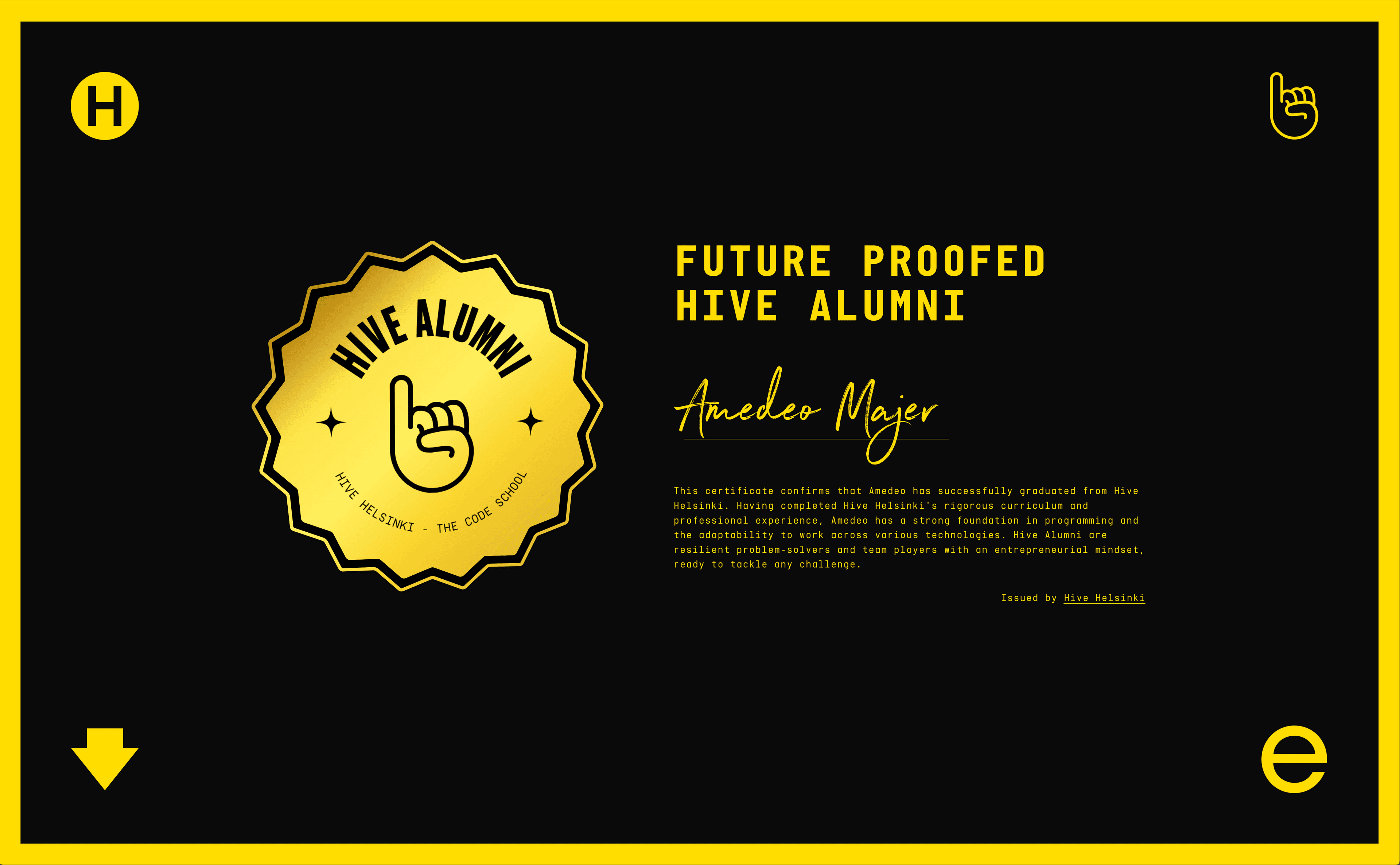 screenshot of a hive alumni certificate